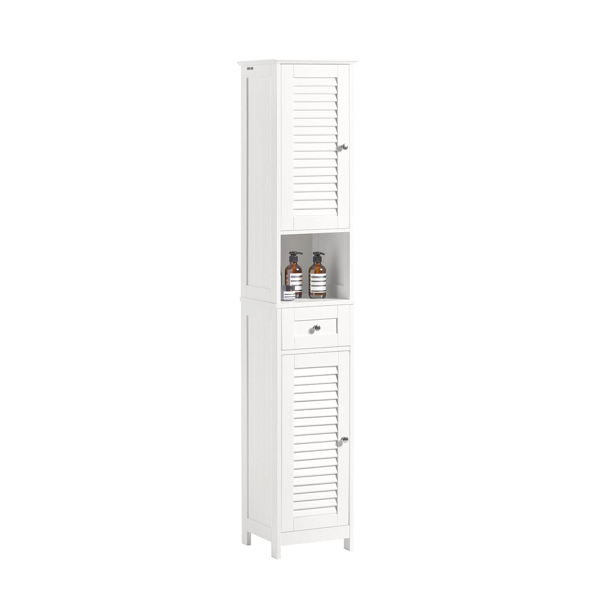 SoBuy FRG236-W Meuble de salle de bain haut - Blanc - 32 x 30 x 170 cm - Bois MDF - Meuble de rangement avec portes, tiroirs et étagères