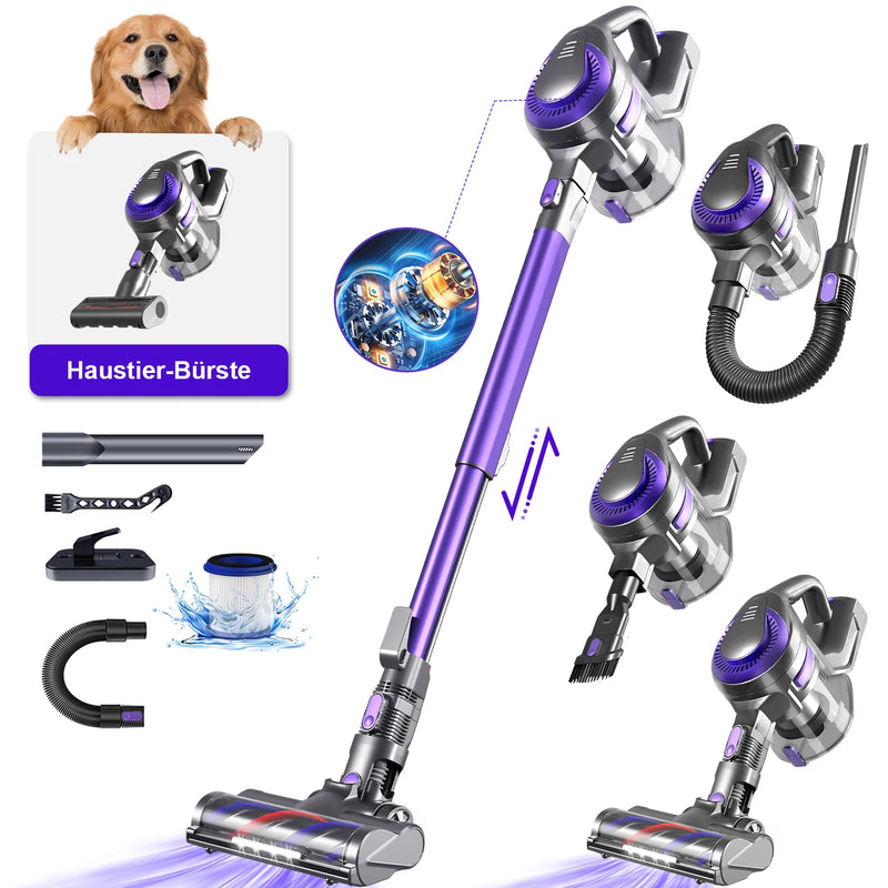 Aspirateur sans fil Daynee H75 - Puissance d'aspiration de 55 000 Pa - Violet - Filtration HEPA - Tuyau et brosse pour animaux - 44 x 30 x 19 cm