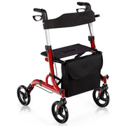 Coast 2-in-1 fauteuil roulant et déambulateur de voyage avec siège, sac et support d'emplacement pliable et rouge clair