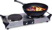 KitchenBrothers Table de cuisson électrique - 2 brûleurs - 2500W - inox