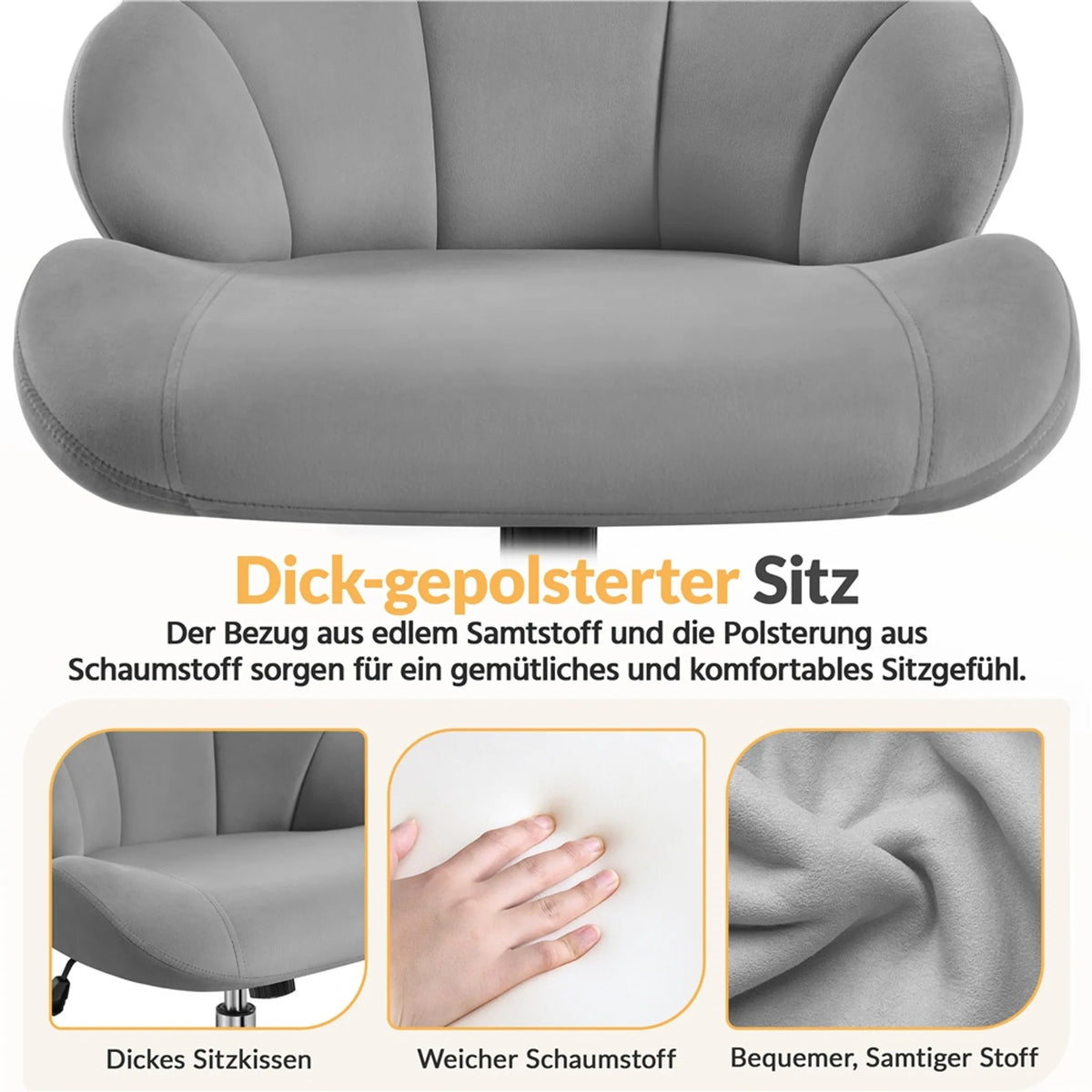 Yaheetech Chaise de bureau en forme de coquillage - avec fonction pivotante, hauteur réglable par vérin à gaz et dossier rembourré - pour le bureau à domicile et la chambre à coucher - polyester blanc et métal - 60 x 60 x 76,5-86 cm