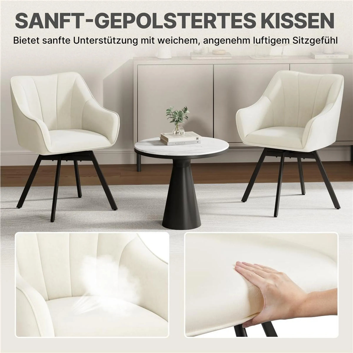 Chaise de salle à manger pivotante à 360° Yaheetech en velours, 55 x 58,5 x 82 cm – Beige élégant – Polyester et métal