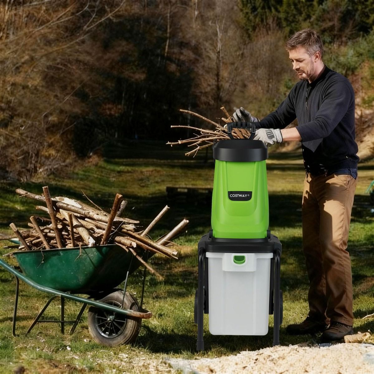 Broyeur de jardin électrique Coast - Moteur de 2 800 W - Bac de collecte de 50 litres - Vert et noir