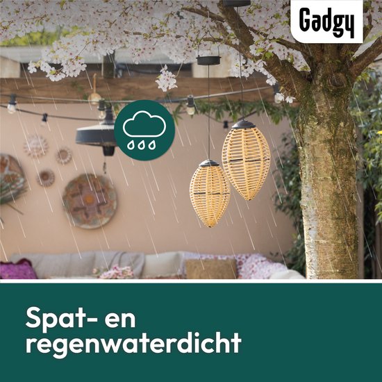 Gadgy Solar Suspension Lights Outdoor - Set of 2 - Rattan Look - LED Solar Garden Lights - Warm Light - Splashproof - Solar-powered - Suspension Light Garden Decoration