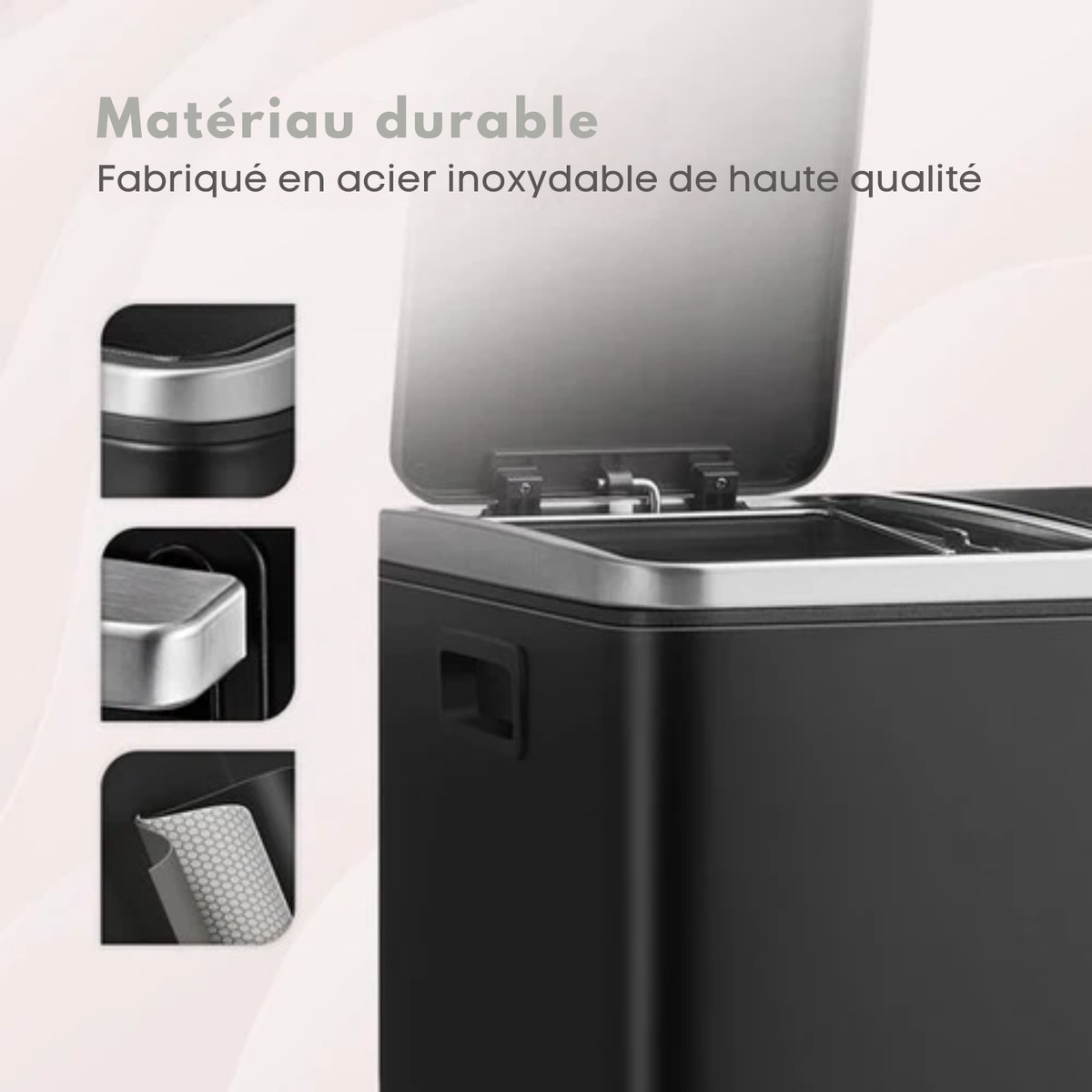 Poubelle de Tri – O'DADDY - 30 L – Double Compartiment – Poubelle à pédale – 2x 15L de capacité – Design compact – Métal – Noir