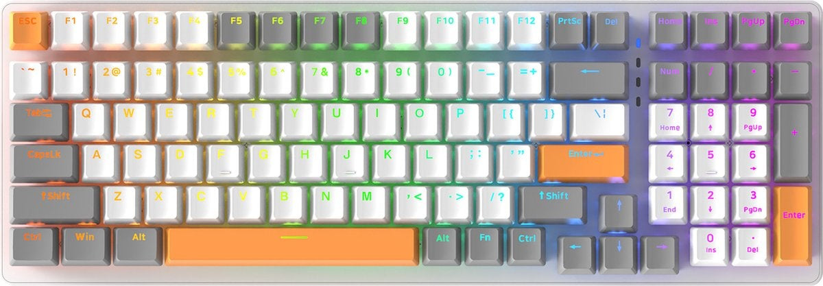 Fuegobird K3 Mechanical Gaming Keyboard - 100keys - Red Switch - QWERTY - Mechanical RGB Backlight Keyboard - White/Orange