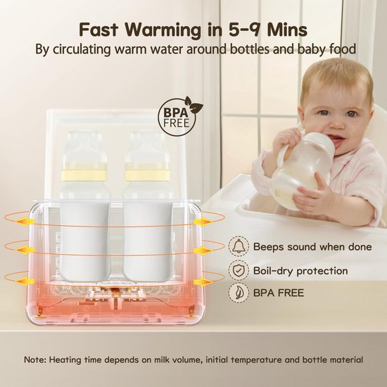 Chauffe-biberons double Fuegobird - Affichage numérique de la température - Réchauffage du lait en poudre/du lait maternel/des aliments pour bébés - Réchauffage rapide - Stérilisation à la vapeur - Maintien au chaud et décongélation - Peut accueillir 2 bi