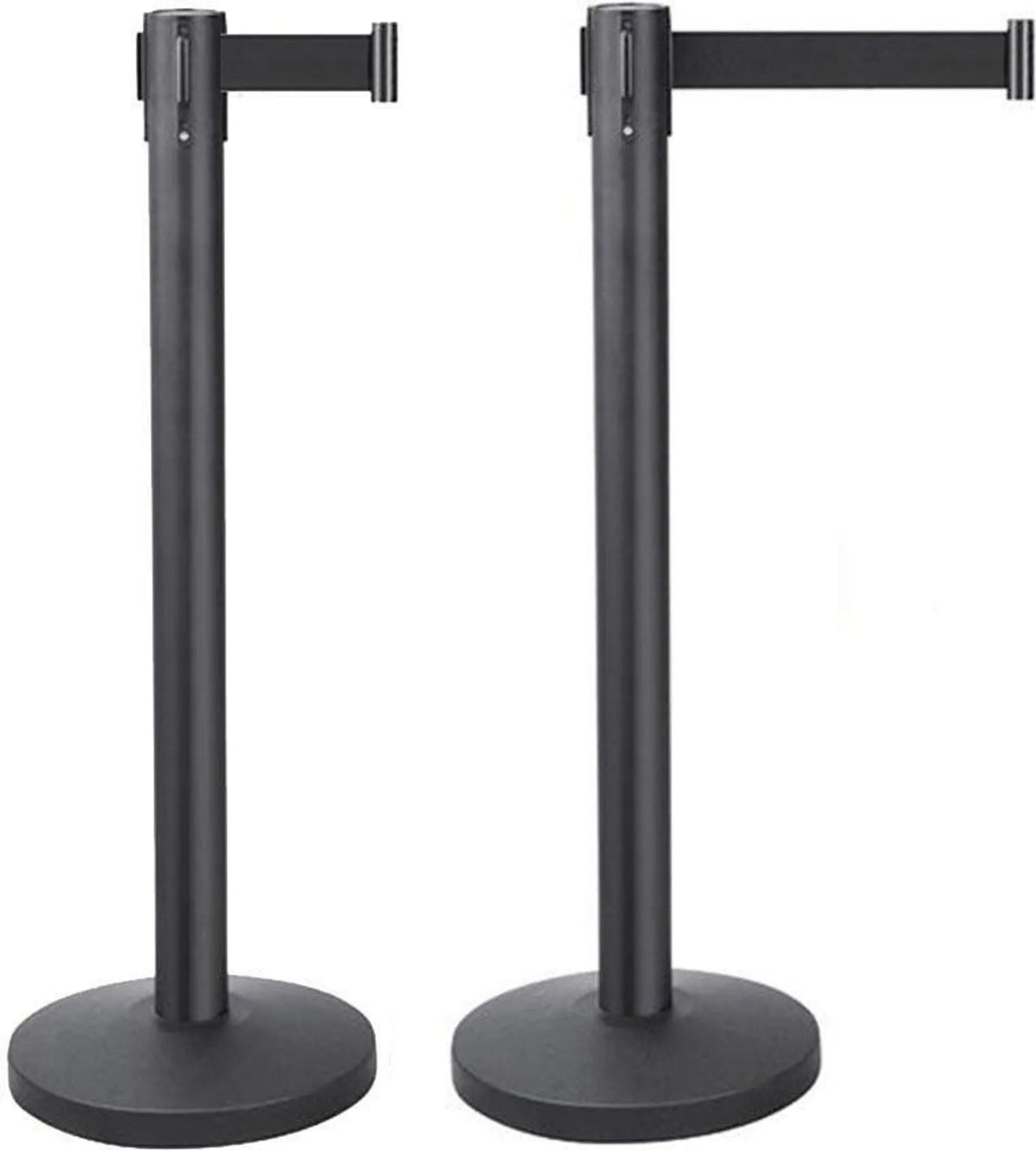 Yaheetech Jeu de 2 poteaux de barrière - 92 cm de haut - équipés d'un ruban rétractable de 200 cm et d'un système de couplage à 4 voies et d'une base solide - pour les zones VIP et les foires commerciales - acier noir