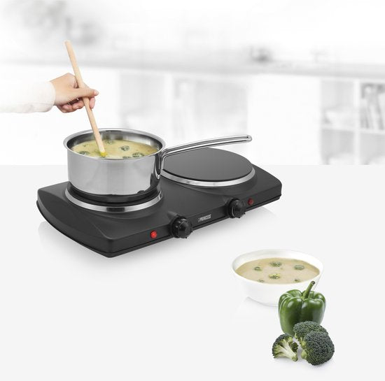Princess 303021 Plaque de cuisson vitrocéramique – Plaque de cuisson électrique – 2 feux – 16 et 19 cm – Autonome