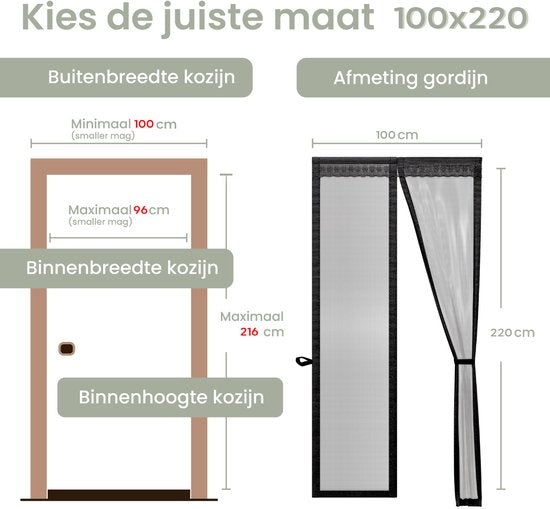 O'DADDY® Rideau de porte Deluxe FIBER - Rideau anti-moustiques magnétique - Pour les nouvelles constructions et les portes standard - Installation facile - Moustiquaire de porte noire - 100x220 cm
