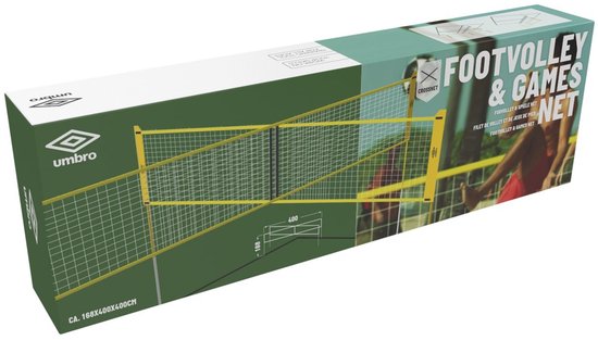 Umbro Sportnet - Kit de jeux - 168 x 400 cm - 4 compartiments - Filet de volley-ball - Badminton - Footvolley - Crossnet - Noir/Jaune