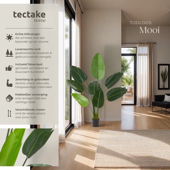 tectake® Arbre à oiseaux de paradis Tropic - Strelitzia - Plante artificielle fidèle à la nature avec des feuilles détaillées et un pot de fleurs robuste - Facile d'entretien et polyvalent - Hauteur : 120 cm