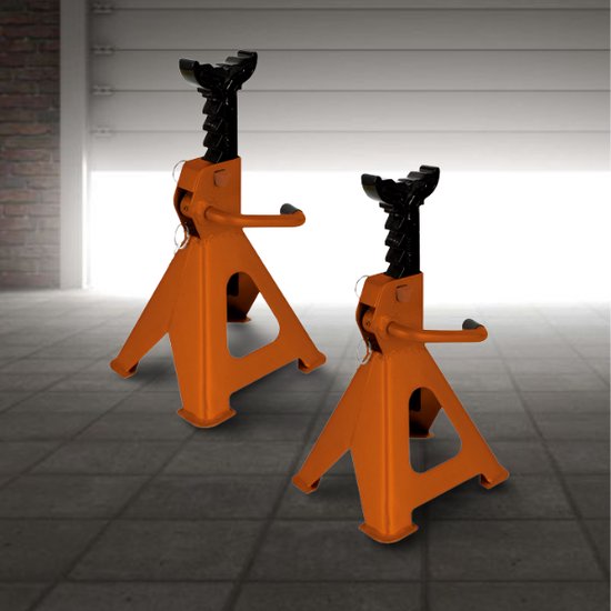Perel Jeu de supports d'essieu réglables, 2 pièces, hauteur de levage max. 430 mm, chargeable jusqu'à 2 tonnes (chaque), acier, orange