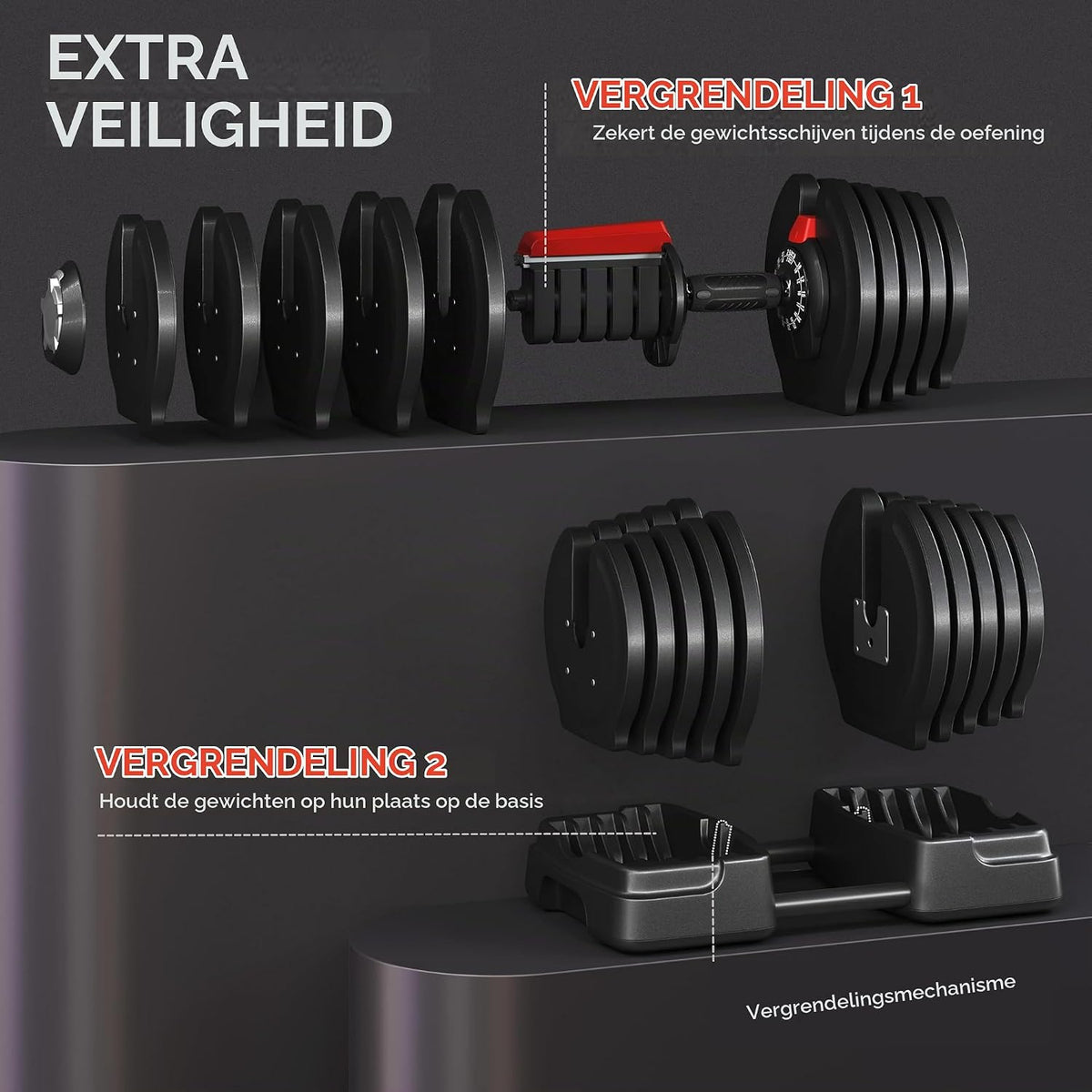 Ensemble d'haltères réglables 2-en-1 Yaheetech, 2 à 40 kg - Haltères courts et haltères longs - Noir
