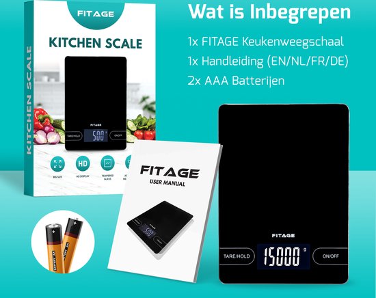 FITAGE Balance de cuisine - Balance de cuisine - Grande et jusqu'à 15KG - Balance de précision - Numérique