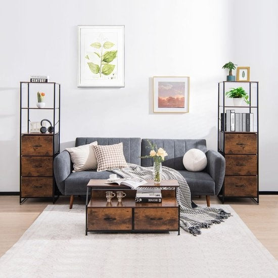 Coast Étagère à Livres sur Pied Avec Tiroirs - 43 x 39 x 156 cm - Marron