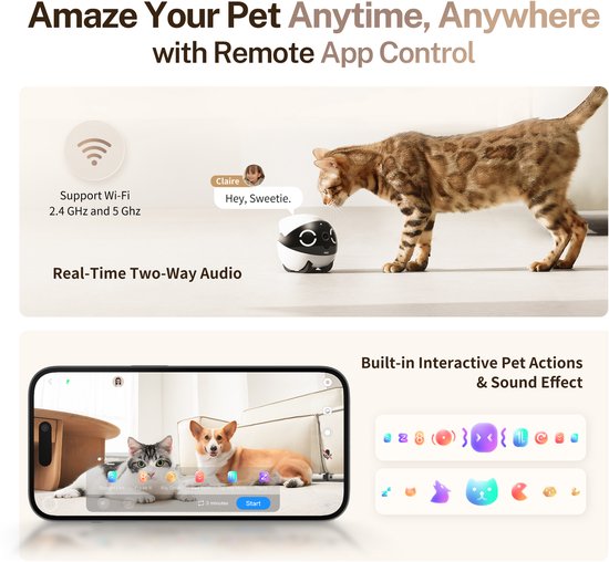 Enabot ROLA Mini - Robot intelligent pour animaux de compagnie - Caméra 2304 x 1296 - Batterie 5000 mAh