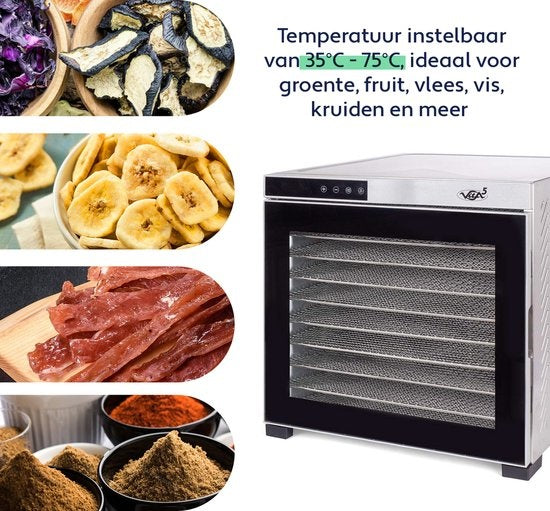 Déshydrateur d'aliments - Vita5 Nobel PRO 10 - Acier inoxydable - Minuterie 24 heures - Panneau de contrôle LED - 10 couches