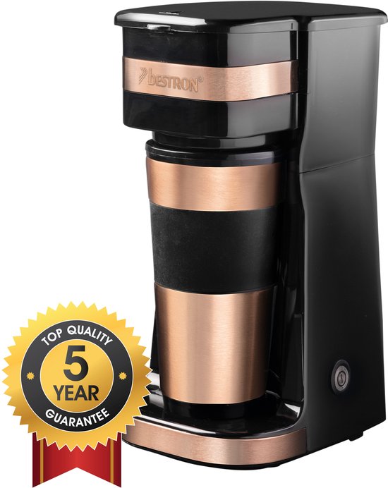 Cafetière à filtre Bestron 750 W - ACM112CO - 0,42 L, 2 grandes tasses - Vase isotherme - Cuivre - Garantie 5 ans