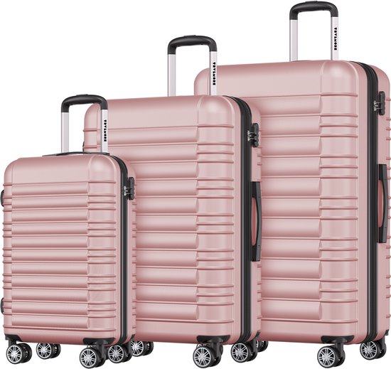 TRVLMORE Set de valises - 3 pièces - 38L Hand Luggage + 70L and 110L Spacious Luggage - Lightweight - Trolley - Travel Suitcase Set - Rose Gold