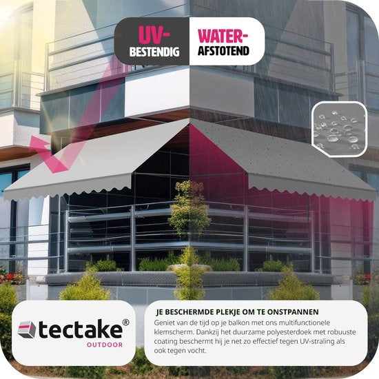 tectake - store à pinces - Auvent - marquise - réglable - store à pinces - store de balcon - 400 x 180 cm - gris clair - store - 404970