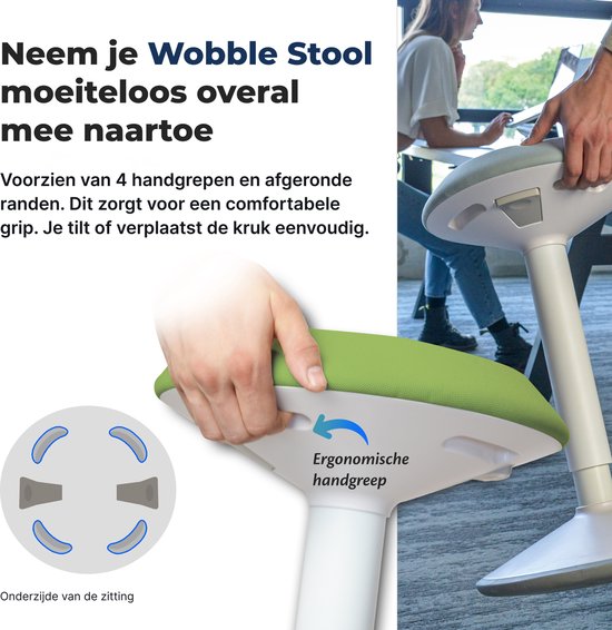 Backerz Wobble Stool - Chaise ergonomique oscillante hauteur 40-60cm - Tabouret d'équilibre - Tabouret assis - Tabouret selle Vert