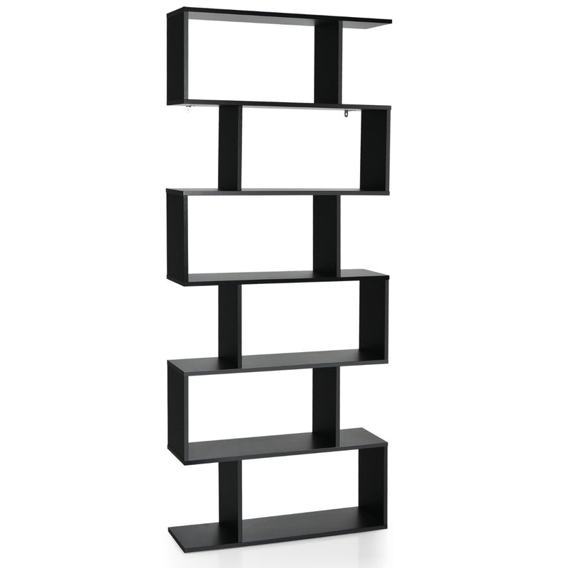 Coast Standregal 6 Level S-vorm Boekenkast opslagplek hout kleurselectie zwart-zwart