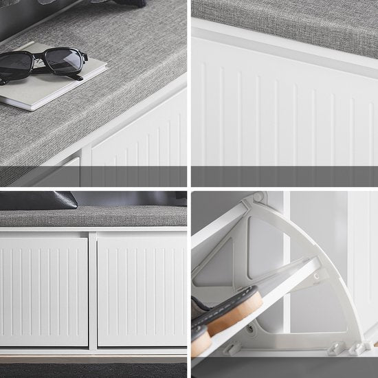 SoBuy FSR98-XL-W Banc à chaussures - Blanc Banc de rangement avec rabats et banc