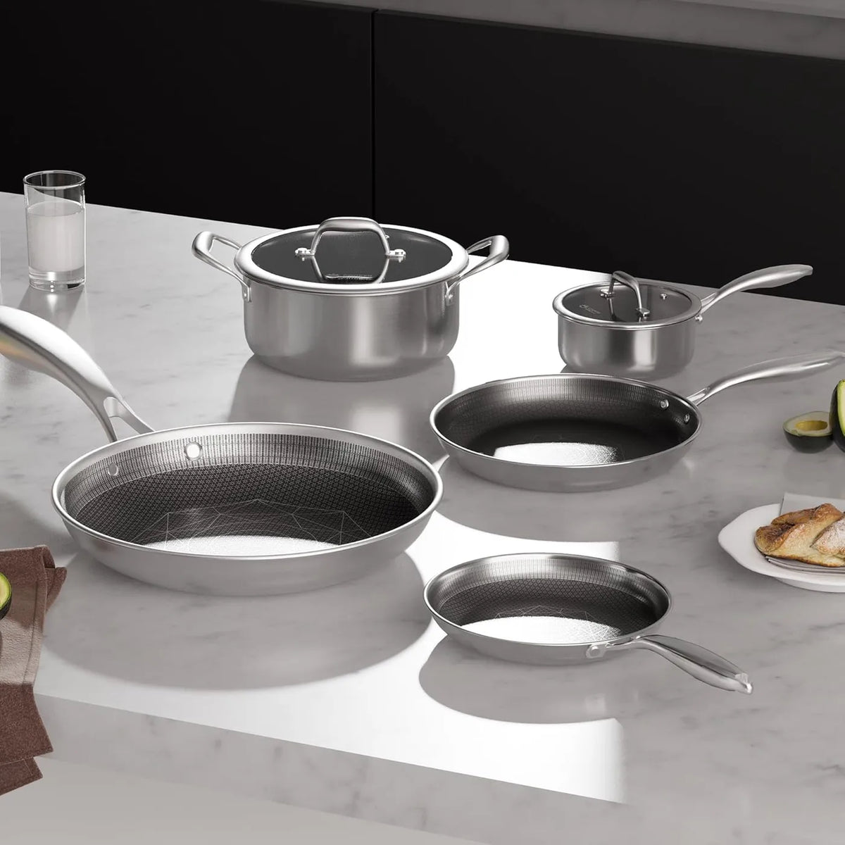 Batterie de cuisine Cooker King 7 pièces - Acier inoxydable - Tri-Ply, compatible avec l'induction et le four