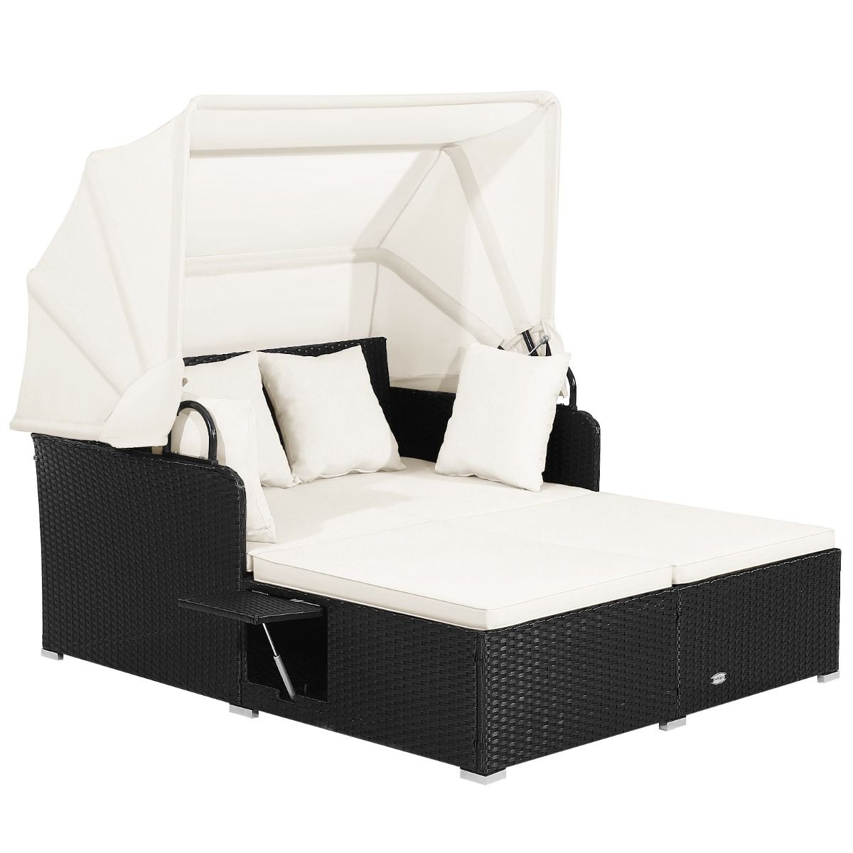 Transat Coast Rotan pour 2 personnes - Avec auvent et tables latérales rabattables - Noir 165 x 153 x 138 cm