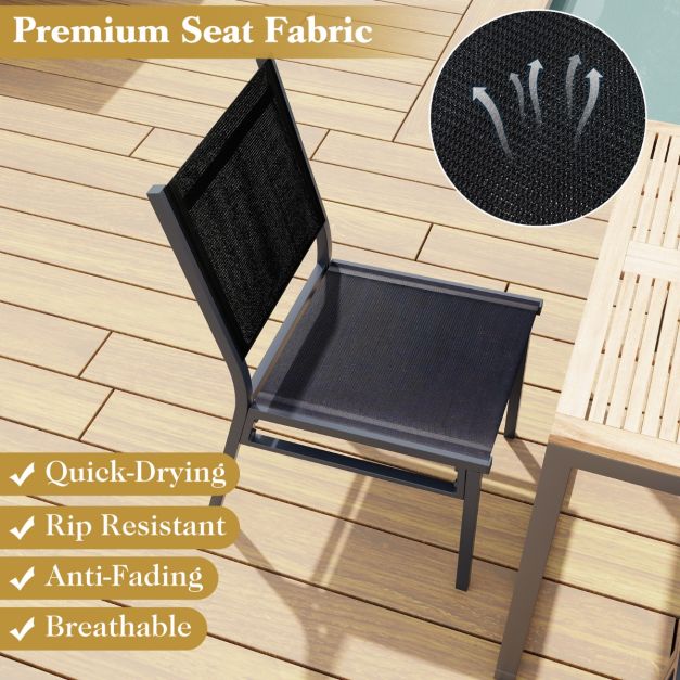 Chaises d'extérieur Coast - Légères - En aluminium - Assise respirante - Ergonomiques - 60 x 45 x 87 cm - Noires