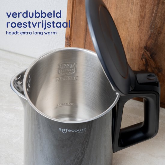 Bouilloire intelligente Safecourt Kitchen - Fonction maintien au chaud - 5 niveaux de température - 1,7 L - Noir