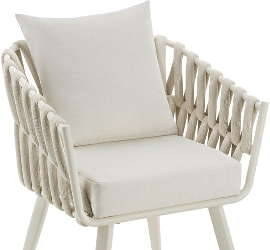 tectake® Chaise de jardin Lugano - Chaise longue avec structure en aluminium - Chaise d'extérieur au design « corde » - Fauteuil d'extérieur avec coussins épais - Pour le jardin ou le balcon - Chaise de terrasse - Résistante aux UV et aux intempéries - An