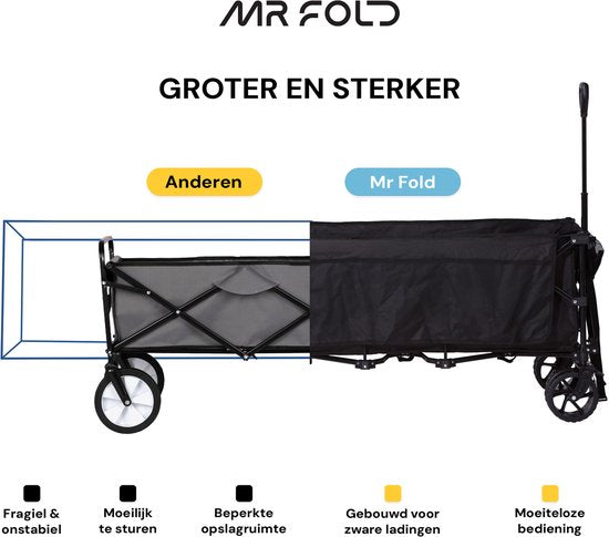 Mr Fold Bolderkar - XXL - pliable - 300L - capacité de transport 150KG - noir - garantie 5 ans