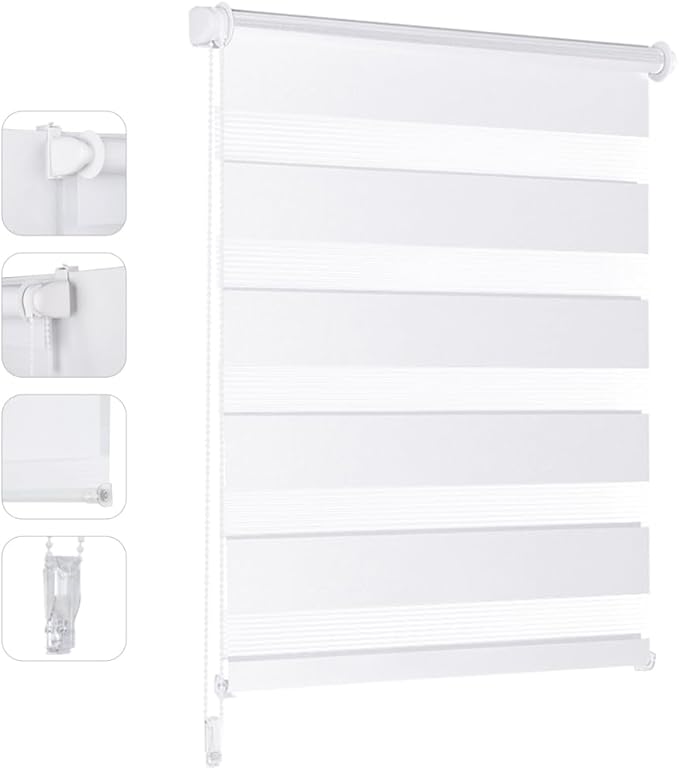 Store enrouleur Sekey Duo - Blanc - 50 x 130 cm - Sans perçage - Réglage de la luminosité - Protection UV - Commande par chaîne