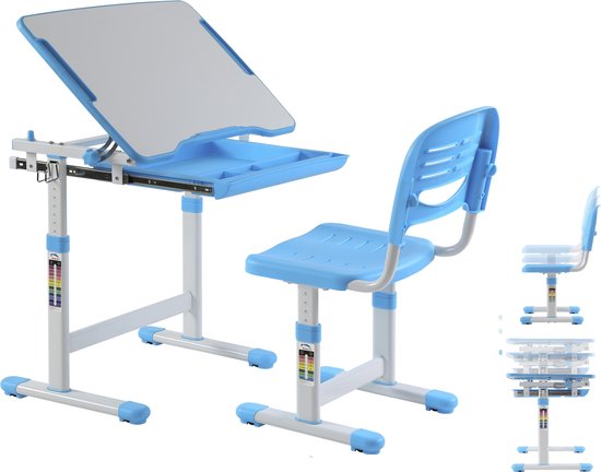 Bureau pour enfant avec chaise de bureau ergonomique réglable en hauteur - table à dessin - table d'école