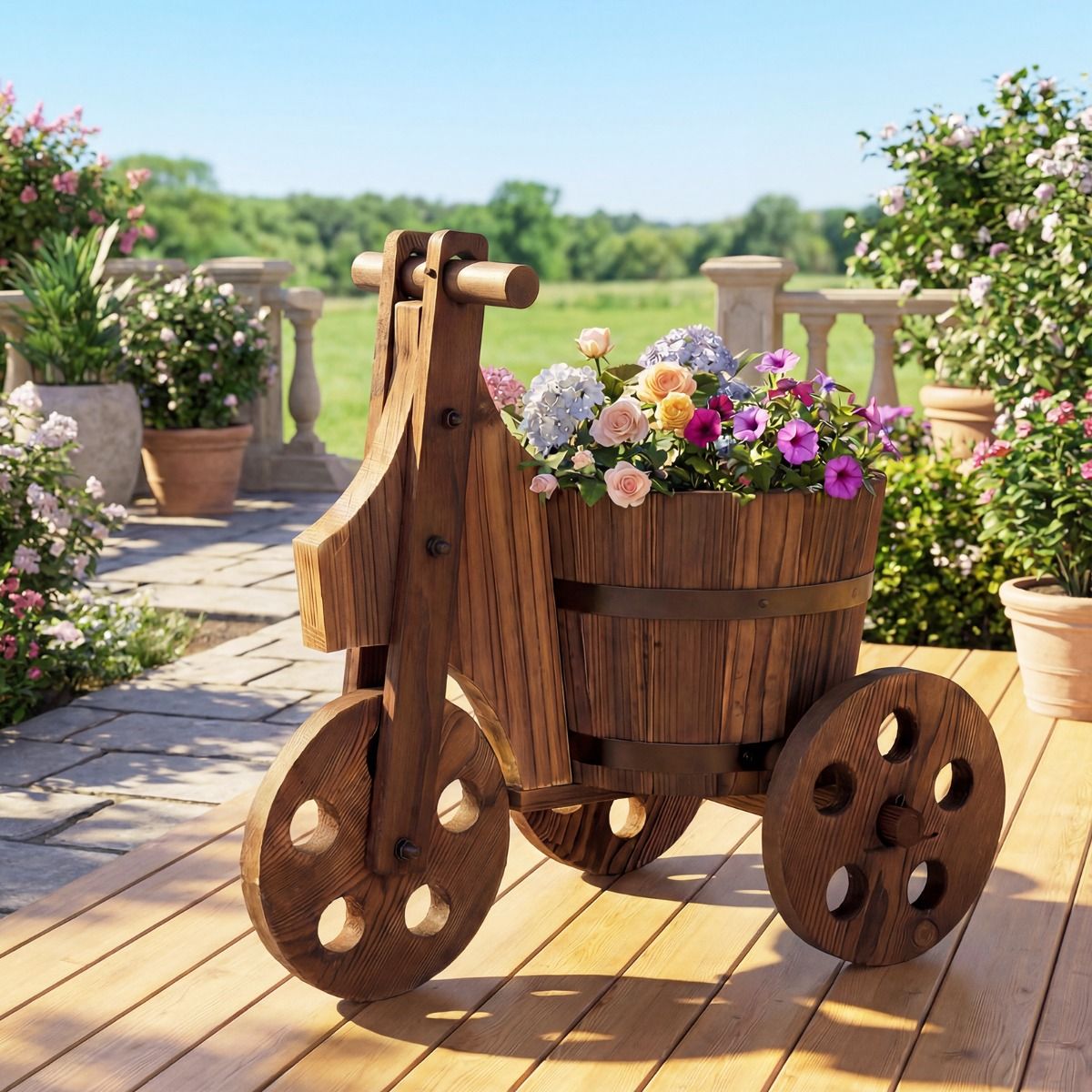 Jardinière Coast en bois à trois pieds - en forme de tonneau - avec trou de drainage - marron 47 x 32 x 43,5 cm