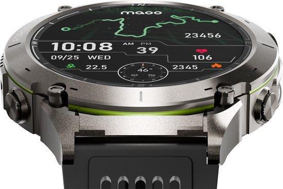 Maoo FORGE - GPS Smartwatch Homme - Ecran AMOLED 1,43" - 3 bracelets - GPS (5 satellites) - Fonction cloche - Batterie 730mAh (longue durée de vie) - 170+ modes sport - Fréquence cardiaque, pression artérielle, SpO2, podomètre - Boussole, Lampe de poche -