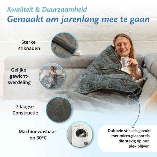 EL Life Couverture lestée 9 kg 150 x 200 cm - Couverture lestée en flanelle velours et sherpa - Weighted Blanket - Couverture lestée OEKO-TEX - Gris