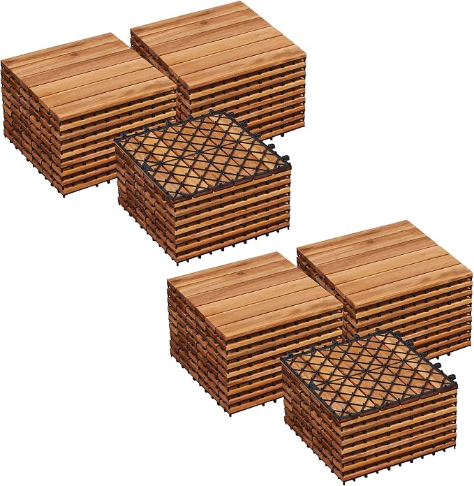 Dalles de terrasse Yaheetech en bois d'acacia avec système d'emboîtement - 27 pièces - 30 x 30 cm - 2,6 m² - Couleur bois