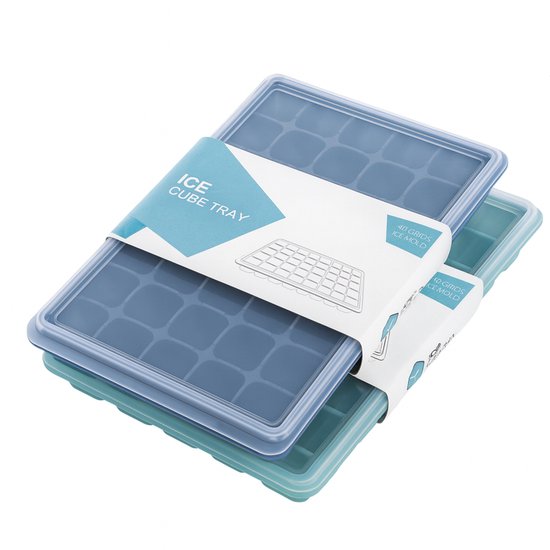 TTD® Luxury Ice Cube Mould with Lid - Set of 2 Pieces - 40 + 40 Smaller Square Ice Cubes - 100% Silicone - BPA Free - Ice Cube Mould