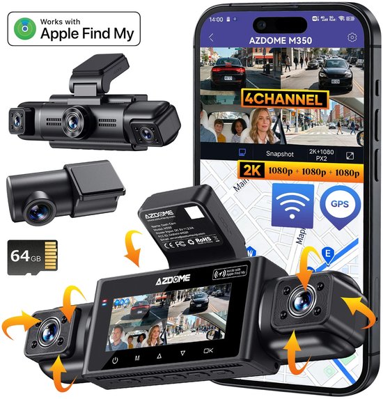 Caméra embarquée AZDome M350 4 canaux - 2K + 3x Full HD - Wi-Fi - GPS - 64 Go
