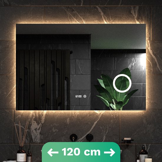 Mirlux Miroir de salle de bain avec éclairage LED et chauffage - Miroir mural rectangulaire - Miroir de douche anti-condensation - 120x80CM