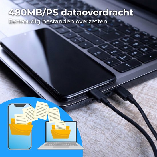 Câble USB-C Nuvance - 100 W - USB-C vers USB-C - 0,5 mètre - Câbles USB-C - Chargeur rapide - Transfert de données à 480 Mb/ps - Chargeur USB-C - Noir
