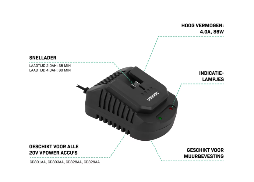 Chargeur rapide 20V - 86W - 4.0A - Plateforme VPower 20V