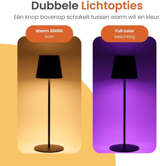 Goliving Chroma Table Lamp Rechargeable - Sans fil et dimmable - Lampe tactile - Lampe de nuit Chambre et salon - RGBW - 37,5 cm - Noir