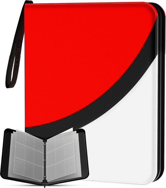 NAPI Collection Folder for 900 Cards - Reliure pour cartes - 9 poches - Faux cuir - Premium Card Binder with Zipper - 50 Pages - A4 - Rouge/Blanc