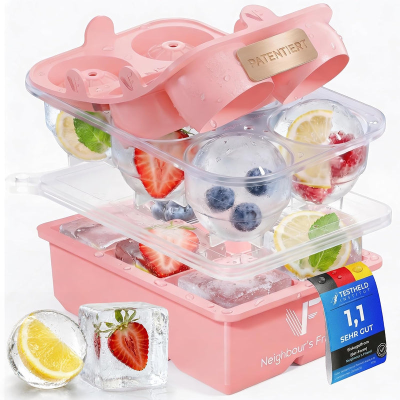 Ensemble de glaçons et boules de glace Neighbour's Friend XXL – 12 pièces – Rose – 5 cm