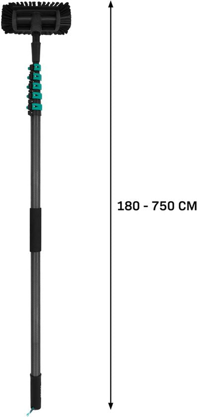 VONROC 3K Full Carbon Telescopic Wash Brush - 7.5 metres - Incluant une tête de brosse à 5 niveaux, un tuyau d'arrosage de 11m et un distributeur de savon.