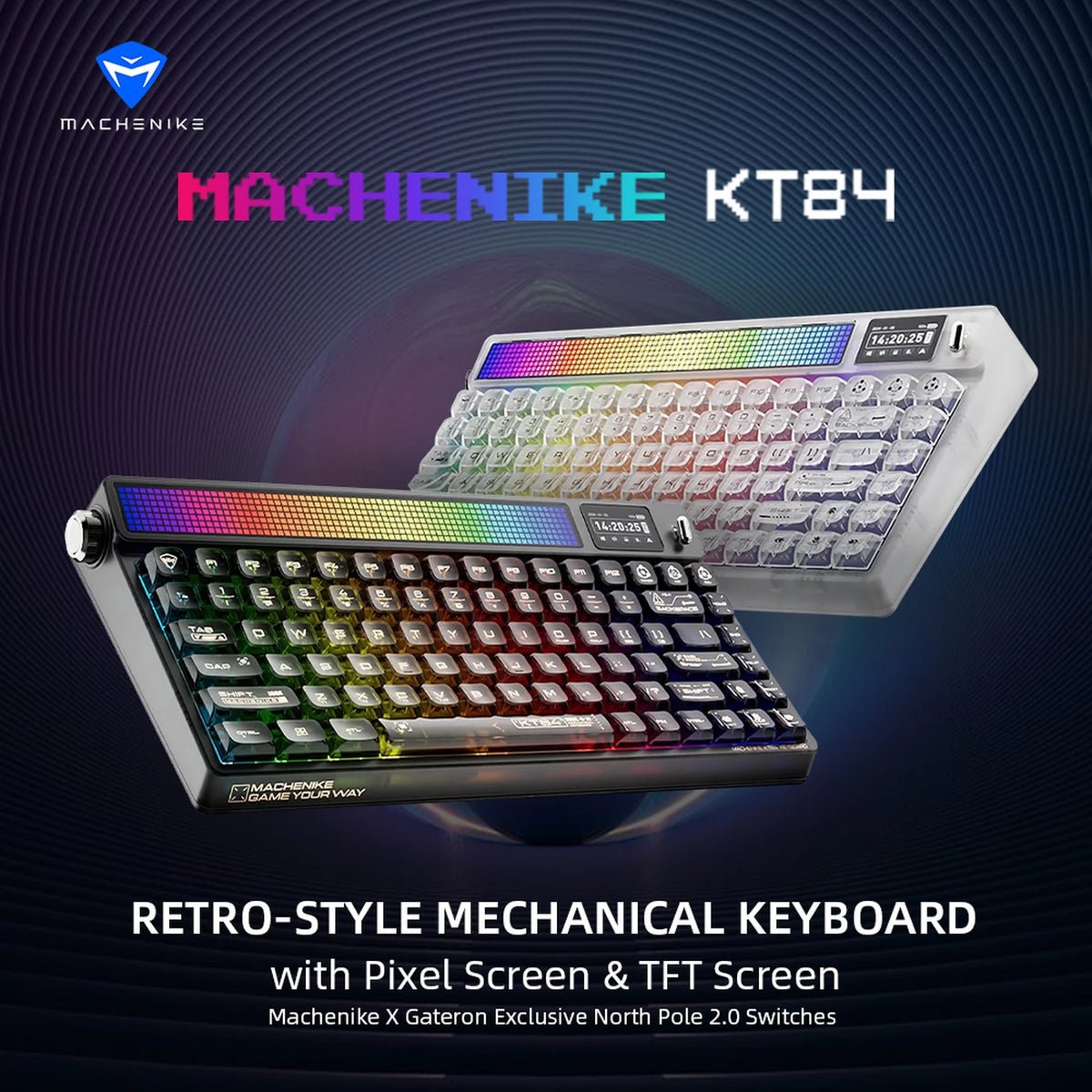 Clavier mécanique Machenike KT84-B84W 75 % - Blanc - Gateron Yellow, RGB, Tri-Mode